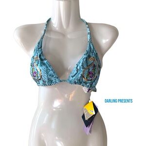 Cis Maritima Snakeskin Print Bikini Top Women Color Blue Size M